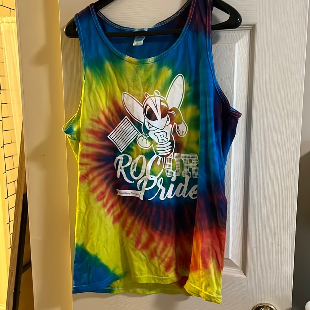 University of Rochester LGBT Gay Pride Tie-Die Rainbow Tank Top, Adult Large